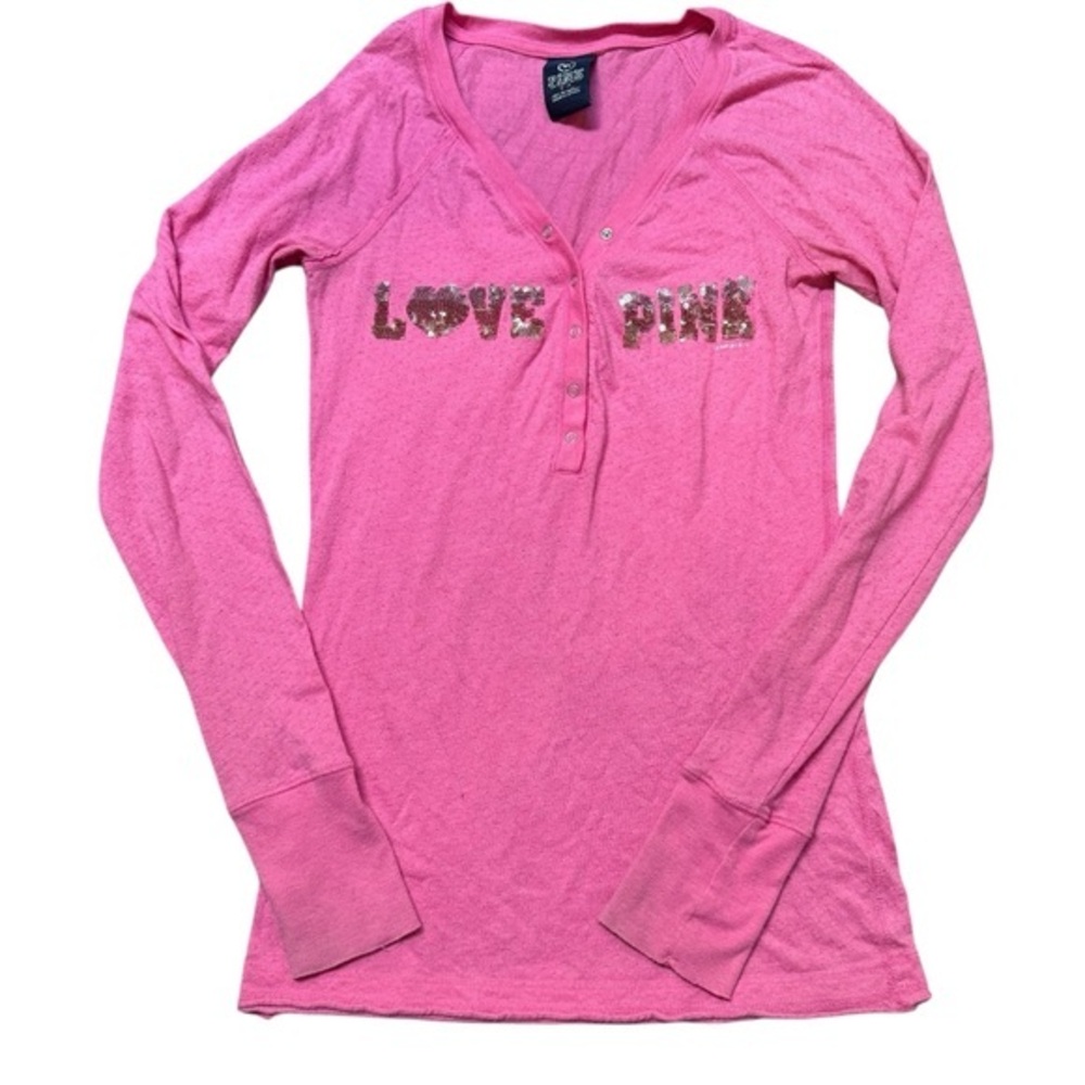 Vintage Victoria’s Secret PINK Size S Sequin Knit Henley Long Sleeve Y2K‎ Bling